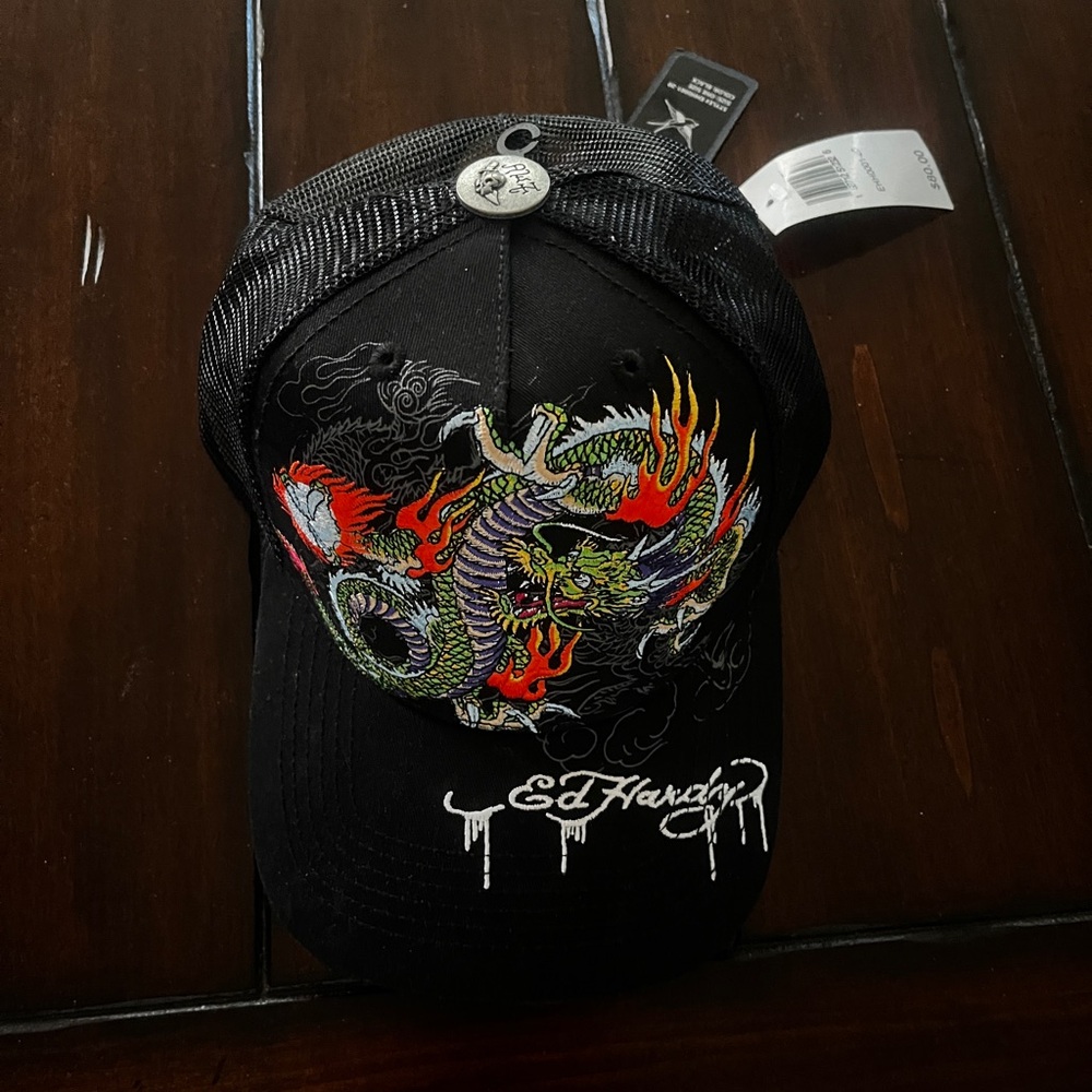 Ed Hardy Black Cap with Colorful Dragon Embroidery